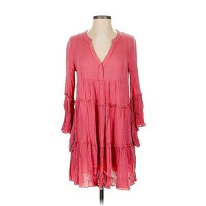 NWT Elan Tiered Rose Pink Tiered 3/4 Sleeve Popover Mini Dress